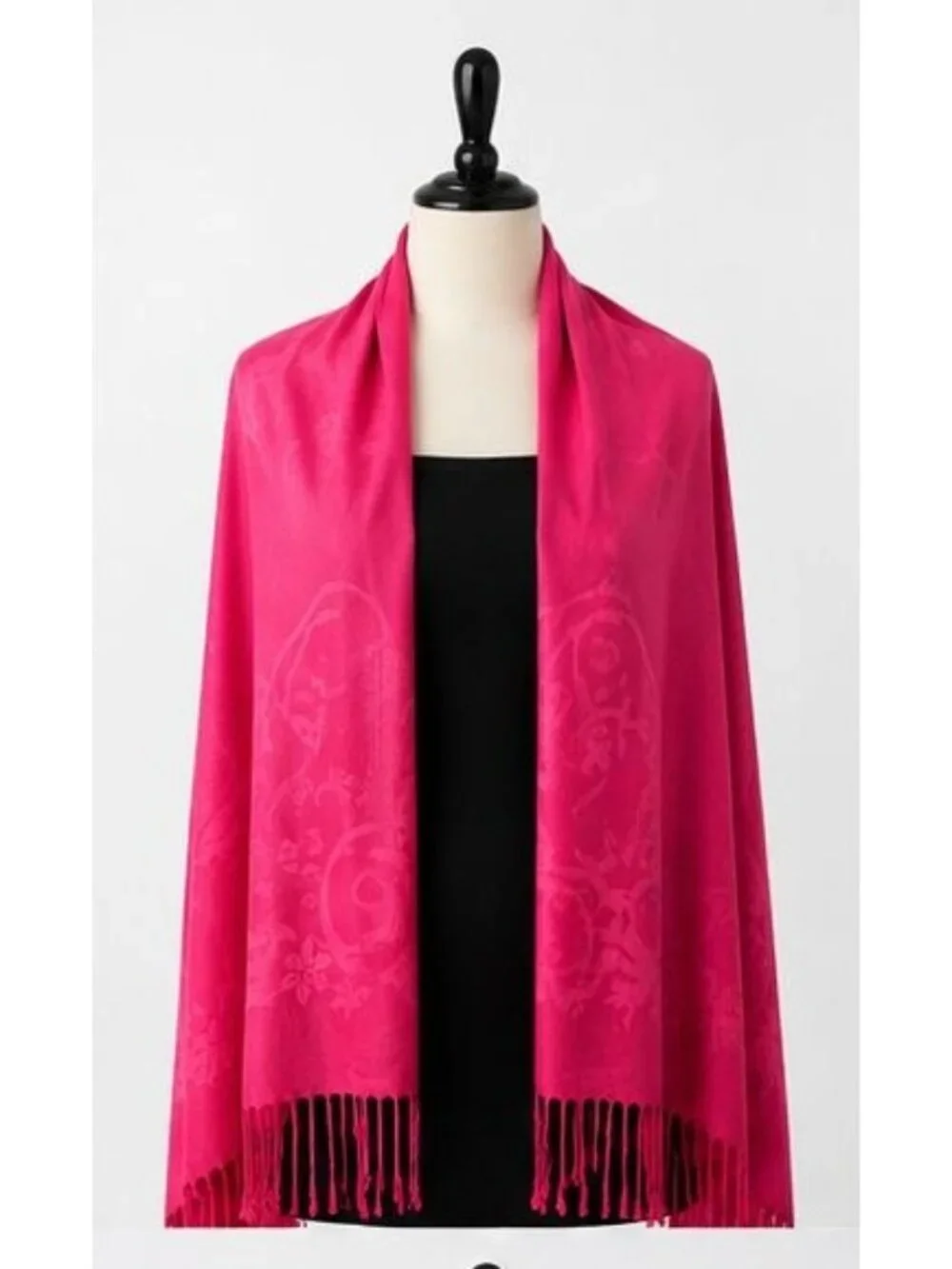 Pashmina Silk Blend Shawl Wrap Hot Pink Floral Paisley Old Money Cottagecore